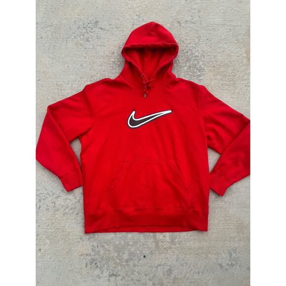 Nike Men’s Pullover Hoodie Classic Red Fuzzy Retro Carpet Swoosh Logo Size XL - Picture 1 of 5